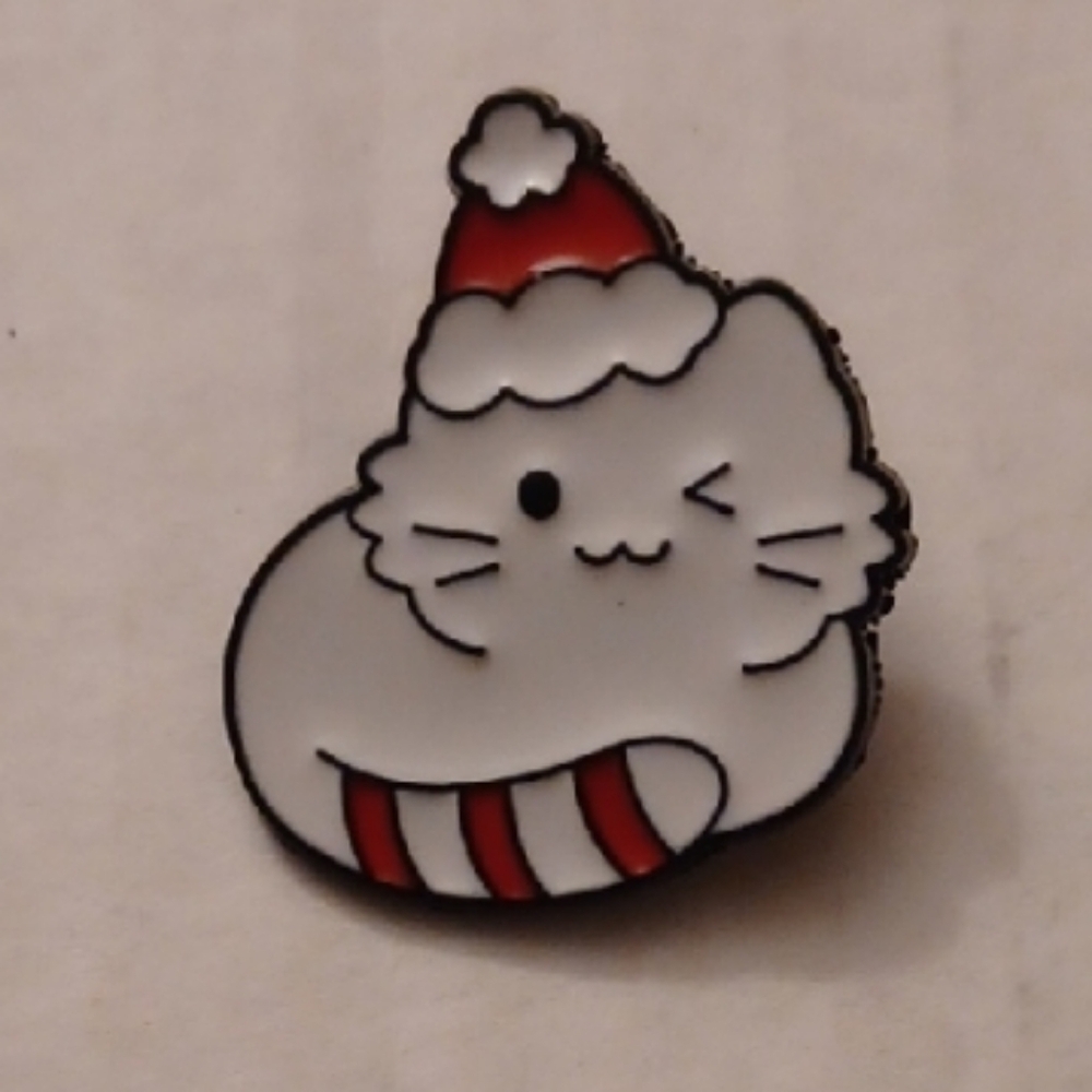 4/$30 New Festive Cat Enamel Pin - Red and White